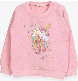 Resim Breeze Kız Çocuk Sweatshirt Baskılı Pullu Unicorn 2-6 Yaş, Somon Melanj-somon Melanj Somon Melanj 