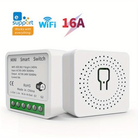 Resim 16A Akıllı WiFi Anahtar - Alexa/Google Home Uyumlu, Hub Gerekmez, Uzaktan ve Ses Kontrolü, Zamanlayıcı İşlevi, LAN Modu, Ewelink Otomasyon için 2 Yönlü Devre Rölesi 