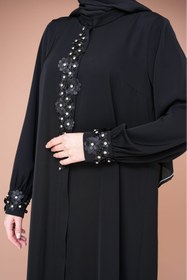 Resim MODA S&S BZLİNE Lüks Dubai ipeği aplik işlemeli ferace 