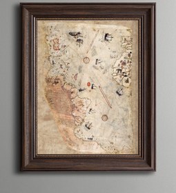 Resim epiqart Piri Reis Dünya Haritası - Vintage Desenli Çerçeve 