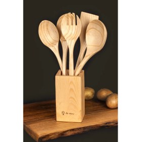 Resim 6 Parça Premium El Yapımı Kutulu Tahta Kaşık Mutfak seti El yapımıTemizlemesi kolay mat parlak yüzey 