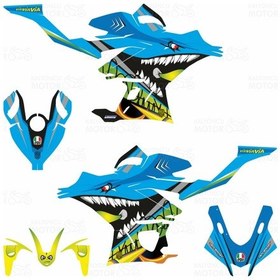 Resim Yamaha R25 2019 Rossi Shark Design Mavi Sticker Set 