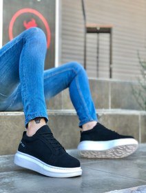 Resim Rainon Store Siyah Deri Bağcıklı Yüksek Taban Spor Erkek Ayakkabı 