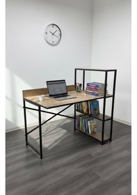 Resim Modern 3 Raflı Çalışma Masası 60x120 - Bilgisayar Ofis Ders Masası Oyuncu Masası Ahşap Metal 