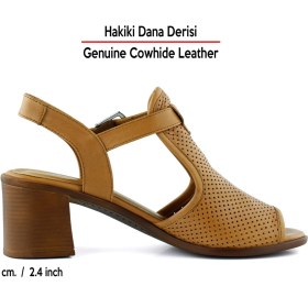 Resim Erkan Saçmacı Elena Taba Hakiki Dana Derisi Önü Arkası Açık Delik Detaylı Kalın Topuklu Rahat Günlük Sandalet 
