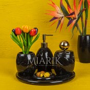 Resim MIARIK DESIGN & DEKORASYON Dekoratif Siyah Mermer Banyo Seti Takımı 5 Li Tasarım Set 