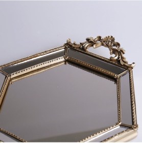 Resim Altıgen Aynalı Tepsi Altın 