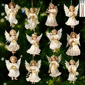 Resim 2D Düz - 12/24/36'lı Viktoryan Tarzı Melek Süsleri | Altın Çanlar ve Kurdelelerle Sakin Beyaz Melekler, Ev, Pencere, Şömine ve Parti Süslemeleri İçin İdeal | Şenlikli İlkbahar ve Kırsal Tarz | Ahşap Yapı, Zengin Şenlikli Atmosfer | Geleneksel 