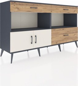 Resim Hyperion Konsol 2 Raflı 3 Çekmeceli 2 Kapaklı 176x44x99 Antrasit- Antrasit-aytaşı/çam 