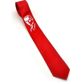 Resim Atatürk Portre Ve İmza Baskılı Slim Fit Saten Kırmızı Kravat - Ak-08 Kırmızı 