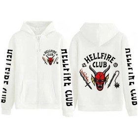 Resim Hellfire Club Unisex Hoodie Sweatshirts Fermuarlı 13975 Beyaz 