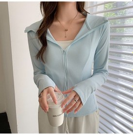 Resim Kadınlar İçin İlkbahar/sonbahar Kapüşonlu Fermuarlı Hırka Mavi 