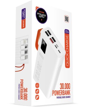 Powerway Tx108 10.000 Mah Siyah Göstergeli Ekstra Kablolu 4 Çıkışlı Powerbank