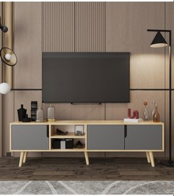 Resim Latina Ahşap Ayaklı Tv Ünitesi Tv Sehpası 180 Cm Safir Meşe - Antrasit Safir - Antrasit 