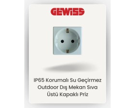 Resim Gewiss IP65 Korumalı Su Geçirmez Dış Mekan Sıva Üstü Kapaklı Priz Beyaz Renkli 1 Adet Elektrik Prizi Kapak Dahil 