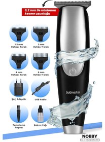 Resim Goldmaster Nobby GM8187 IPX7 Su Geçirmez Paslanmaz Çelik Saç Sakal Tıraş Makinesi 