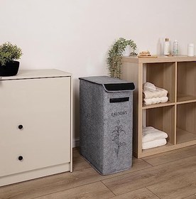 Resim Felted Deri Detaylı Lüks Keçe Çamaşır Sepeti (1 Gözlü) 