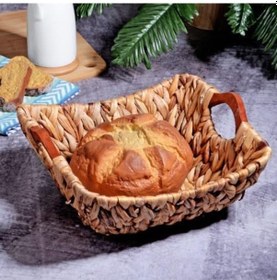 Resim Kosova Wicker Serisi Bezli Kare Ahşap Kulplu Hasır Ekmek Sepeti 
