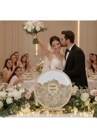Resim Düğün-nişan Beyaz Pleksi 50 Cm Yuvarlak Misafir-hatıra Anı Kutusu + Şövale Ve Kalem Hediyeli 