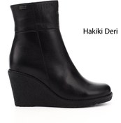 Resim GÖNDERİ(R) Kadın / Kız Siyah Floter Fermuarlı Dolgu Topuklu Hakiki Deri Bot 