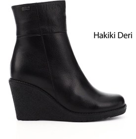 Resim GÖNDERİ(R) Kadın / Kız Siyah Floter Fermuarlı Dolgu Topuklu Hakiki Deri Bot 