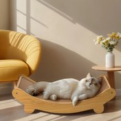 Resim Kavisli Kedi Yatağı ile Premium Ahşap Tırmalama Tahtası - Dayanıklı Mobilya Koruyucu, Sağlam Ahşap Çerçeve & Tırmalamaya Dirençli Yüzey - Kolay Montaj, İç Mekan Kedileri için Yer Tasarruflu Tasarım, Evcil Hayvan Rahatlatma Noktası, Doğal Ahşap Bitiş, Dokulu Kazıyıcı 