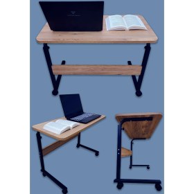 Resim Montesev Yükseklik Ayarlı Laptop Sehpası ve Çalışma Masası - Atlantik Çam (Tekerli) 70X40 Oval Kenar 