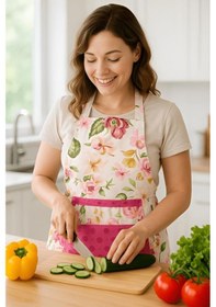 Resim Havlulu Mutfak Önlüğü Pratik Kullanım Önlük Fuşya 