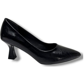 Resim C-shoes 249-26 Kırışık Rugan Deri Orta Boy Topuklu Kadın Stiletto Siyah 