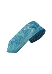 Resim Elifebru Exclusive Handicrafts Ebru Sanatı El Yapımı Turkuaz Mavi Beyaz İpek Kravat Ikr 149 Çok Renkli 