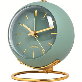 Resim 1 Adet Vintage Analog Saat - Sessiz Tıkırtısız Yatak Odası Alarmı, Altın Akrep ve Eğriye ile Nane Yeşili Yüzeyli, Metal Kasa - AA Pil Uyumlu (Pil Dahil Değildir) - Yatakhaneler, Ofisler, Oturma Odaları İçin İdeal - Retro Ev Dekorasyon Çalar Saati, Şık Zaman Ölçer 
