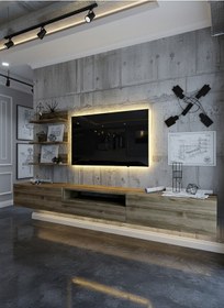 Resim Resital Ledli Duvara Monte Tv Sehpası - Ceviz - W6018-2 Çok Renkli 