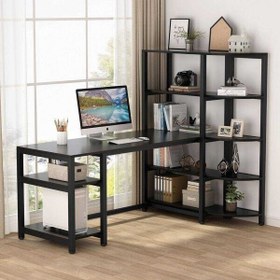 Resim Zizuva Tasarım 140x60x75 CM Raflı Siyah Çalışma Masası 