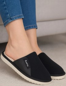 Resim Ar-060 Unisex Kadife Kumaş İçi Kürklü Kışlık Ev Terliği Siyah 