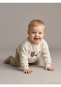 Resim Lc Waikiki Yeşil Baskılı Erkek Bebek Sweatshirt Ve Eşofman Altı 
