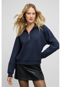 Resim Grimelange Endora Kadın Yumuşak Polarlı Kumaşlı Yakası Fermuarlı Regular Lacivert Sweatshirt Lacivert 