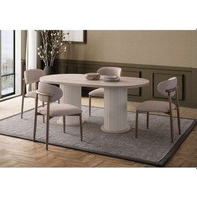 Resim Travertino Modern Yemek Masası 6 Sandalye Takım Mermer 