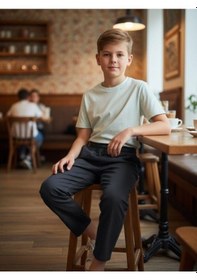 Resim Zekids Erkek Çocuk Esnek Kumaş Beli Lastikli Pantolon-16399 Lacivert 