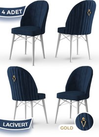 Resim Canisa Ritim Serisi, 1.sınıf Babyface Kumaş 4 Adet Lacivert Sandalye, Beyaz Gürgen Ayak Gold Halkalı 