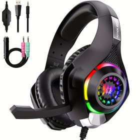 Resim PC PS4, PS5 Oyun Kulaklıkları için Uygun, Gürültü Önleyici Mikrofonlu, RGB Aydınlatmalı, Bas Çevresi, Yumuşak Hafıza Köpük Kulaklık Kapları Xbox Series X/S, NS 