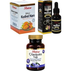 Resim Balen Sıvı Propolis Ekstraktı 30 ML + Ballı Kudret Narı 210 G + Çörek Otu Yağı 80 Kapsül 