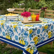 Resim 1 Adet Retro Limon Desenli Masa Örtüsü - Canlı Limon ve Mavi Çiçek Deseni, Dayanıklı Polyester Dikdörtgen Makinede Yıkanabilir Mutfak Sofra Örtüsü, Bahar Yaz Dekoru, Parti ve Dış Mekan Kullanımı İçin 