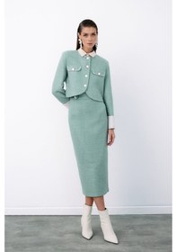 Resim Sateen Süs Düğmeli Tüvit Kalem Etek - Mint-135079 Mint 