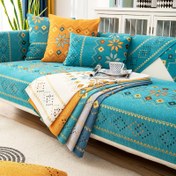 Resim 1 adet Bohem Chenille Koltuk Kılıfı Canlı Geometrik Nakışlı - Evcil Hayvan Dostu, Kaymaz, Dayanıklı Koltuk Örtüsü Teal, Turuncu ve Sarı Renklerde - Makinede Yıkanabilir, Tek Kişilikten Dört Kişilik Koltuklara Uygun - Oturma Odası Dekorunuza Renk Katıyor, Koltuk Kılıfları 