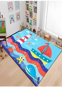 Resim Deniz Ve Sandal Çocuk Odası Halısı Mavi 