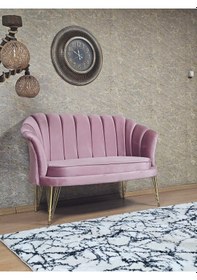 Resim Zafir İkili İstiridye Gold Kaplama Telli Ayak Çay Seti Koltuk Tekli Berjer , İkili Berjer Koltuk Pembe 
