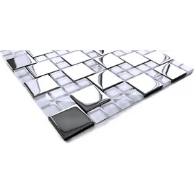 Resim Mutfak Tezgah Arası ve iç Dekorasyonda Tüm Yüzeyler Için, 23X23-48X48 Beyaz-Gümüş Krom Mix. 30X30 cm. Fileli Kristal Cam Mozaik. ( 11 File Karo = 1 M2 Fiyatıdır ) 