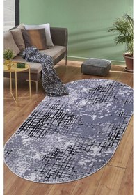 Resim Dijidekor Halı Siyah 8881 Yıkanabilir Saçaksız Oval Kesme İnce Yolluk Kilim Salon Halısı Modelleri Çok Renkli 