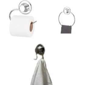 Resim Evistro Vakumlu Banyo Aksesuarı 3 Lü Set Havluluk + Tuvalet Kağıtlığı + 2'li Askı 