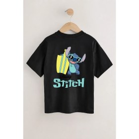 Resim Little Aden Erkek Çocuk Stitch Sırt Baskılı %100 Pamuk Oversize Yazlık Tişört 